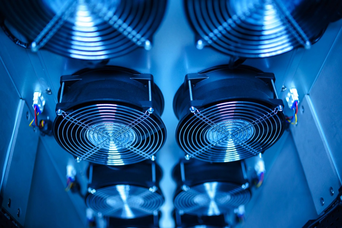 Secure data center with rows of servers and cooling units