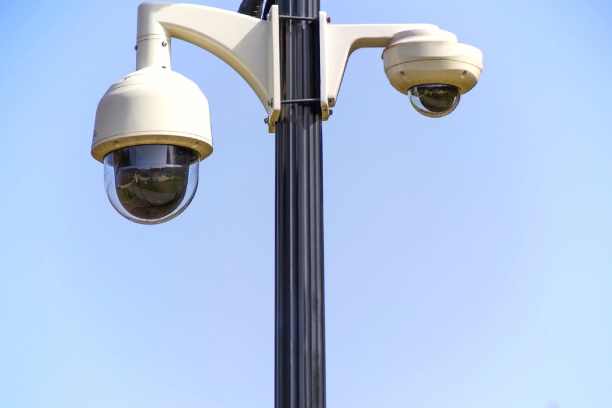 Smart home security camera in modern living room