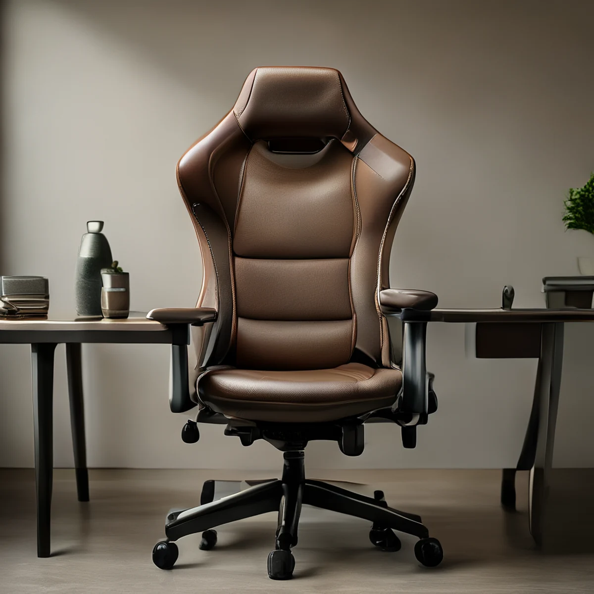 Gaming chair setup with adjustable features, lumbar support, and ergonomic design.